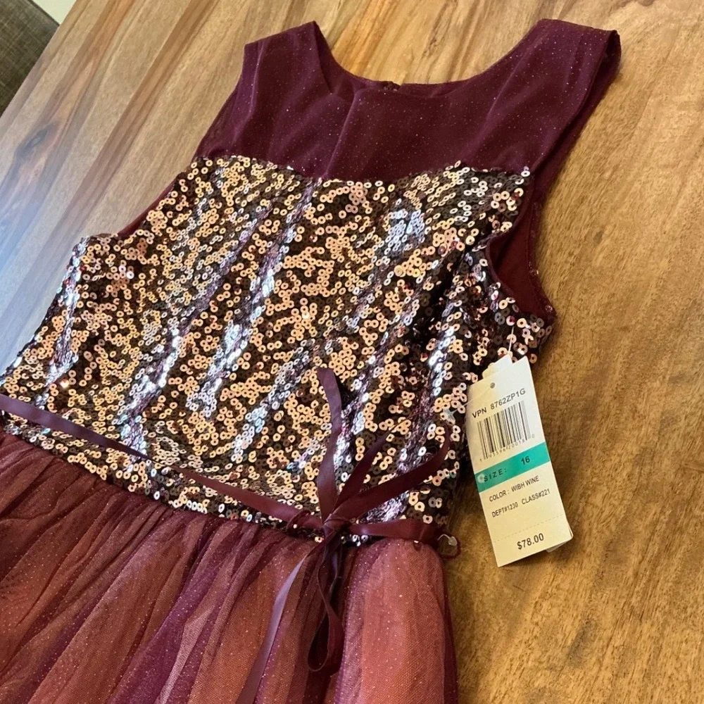 My Michelle Girls 16 Burgundy Sequin High Low Formal Dress NWT 8762ZP1G Party